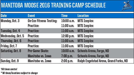 2016 Training Camp Schedule